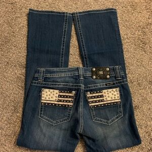 Miss Me Dark Blue Boot Cut Jeans with Star Pocket Design